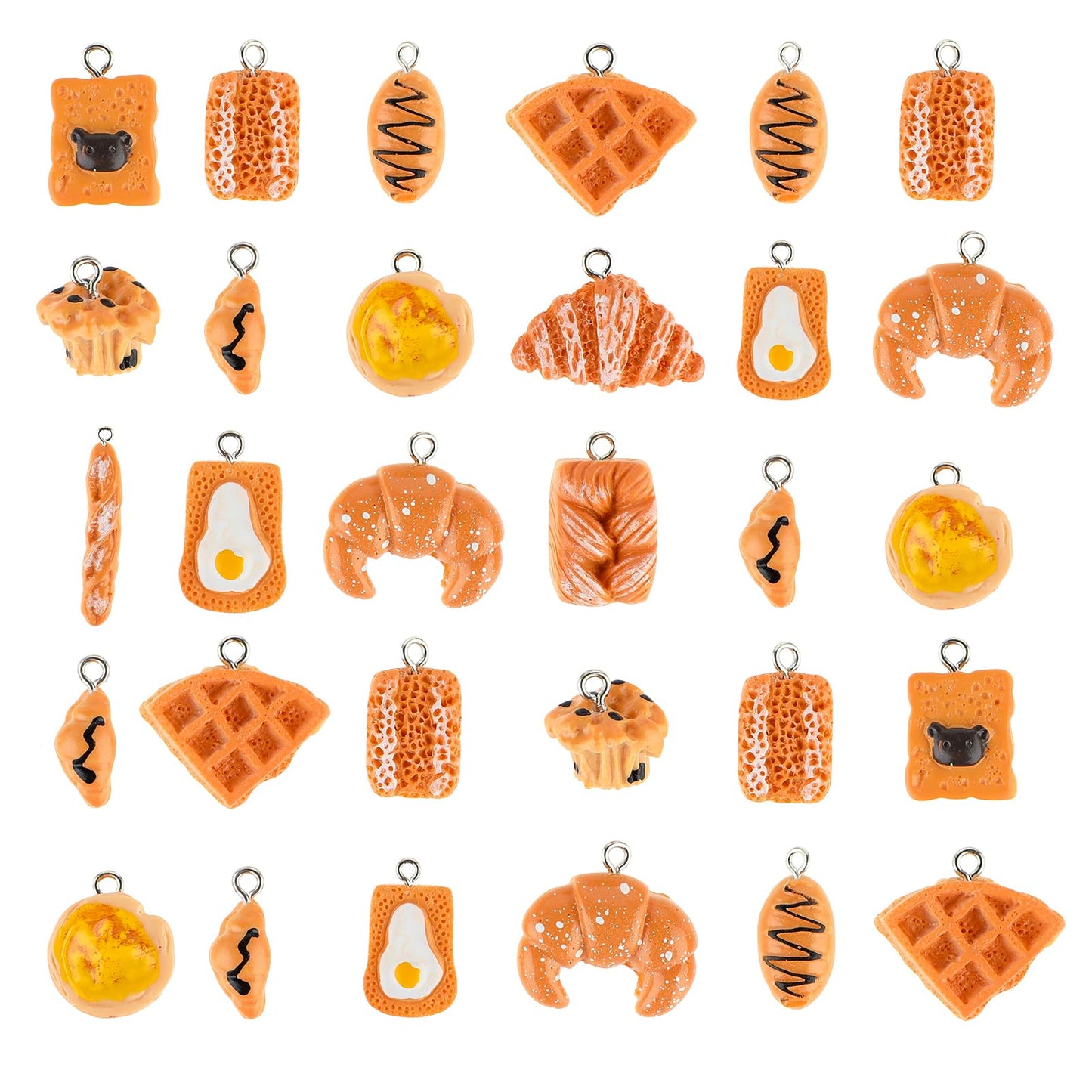 cobee 60 Pieces DIY Food Charms for Jewelry Making, Resin Food Dessert Pendant Handmade Baking Charms Simulation Toast Bread Ornaments for Necklace Earring DIY Craft 12 Style