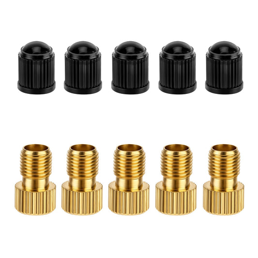 Giantree Brass Presta Valve Adapter, 5 Pack Presta Valve Adapter with Caps to Convert Presta to Schrader and Inflate Tires with Standard Bicycle Pump or Air Compressor for Bikes Motocycle and Cars(10)