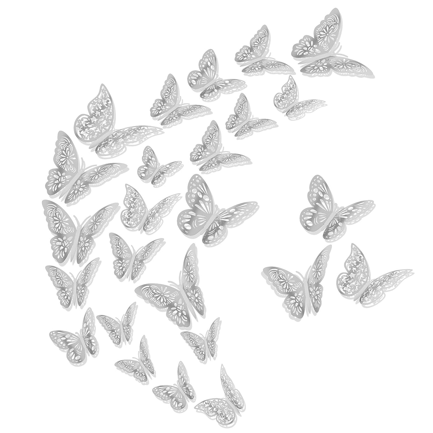 Molain 3D Butterfly Wall Stickers, 36 Pcs 3 Sizes DIY Decorations Art Decor Crafts Removable Decals Party for Home Birthday Wedding(Silver), 543324_3-LYJ-1