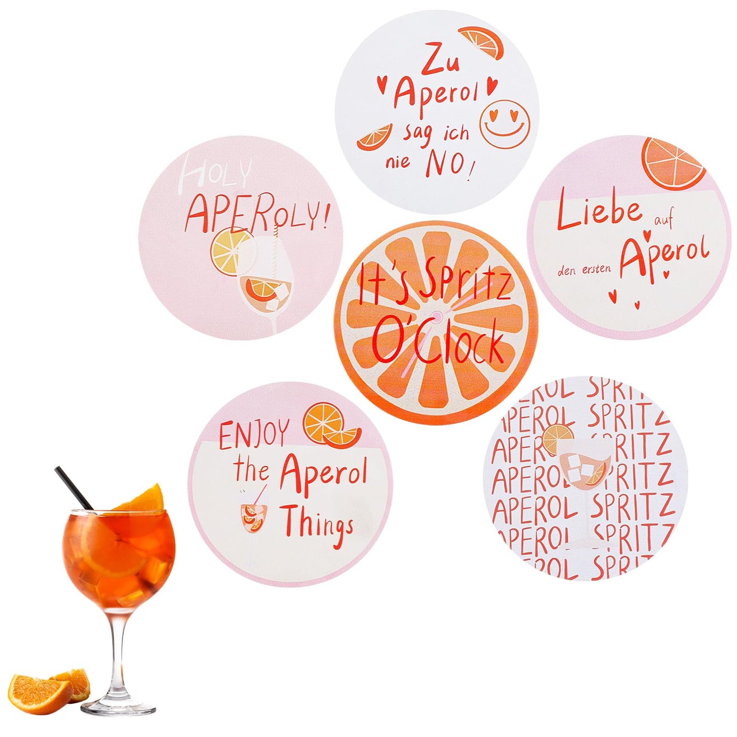 MBAIYO Coasters, Pack of 6 Funny Drinks Coasters, Round Coasters for Table, Desk, Office, Kitchen, Bar, Party, Drinks, Furniture Protector
