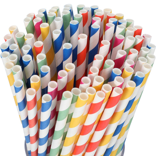 MBAIYO Paper Straws, Pack of 100 Drinking Straws, Biodegradable, Colourful Drinking Straws, Suitable for Parties, Occasions and Weddings, Party Straws, 5 Colours