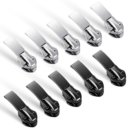 Andibro Zipper Repair Kit, 10 Pcs Zipper Pulls Replacement Removable Nylon Coil Zippers Puller Fixer Zip Sliders Clip Metal Zipper Extension Pulls Rescue Kit for DIY Sewing Craft Bags(Black&Silver)