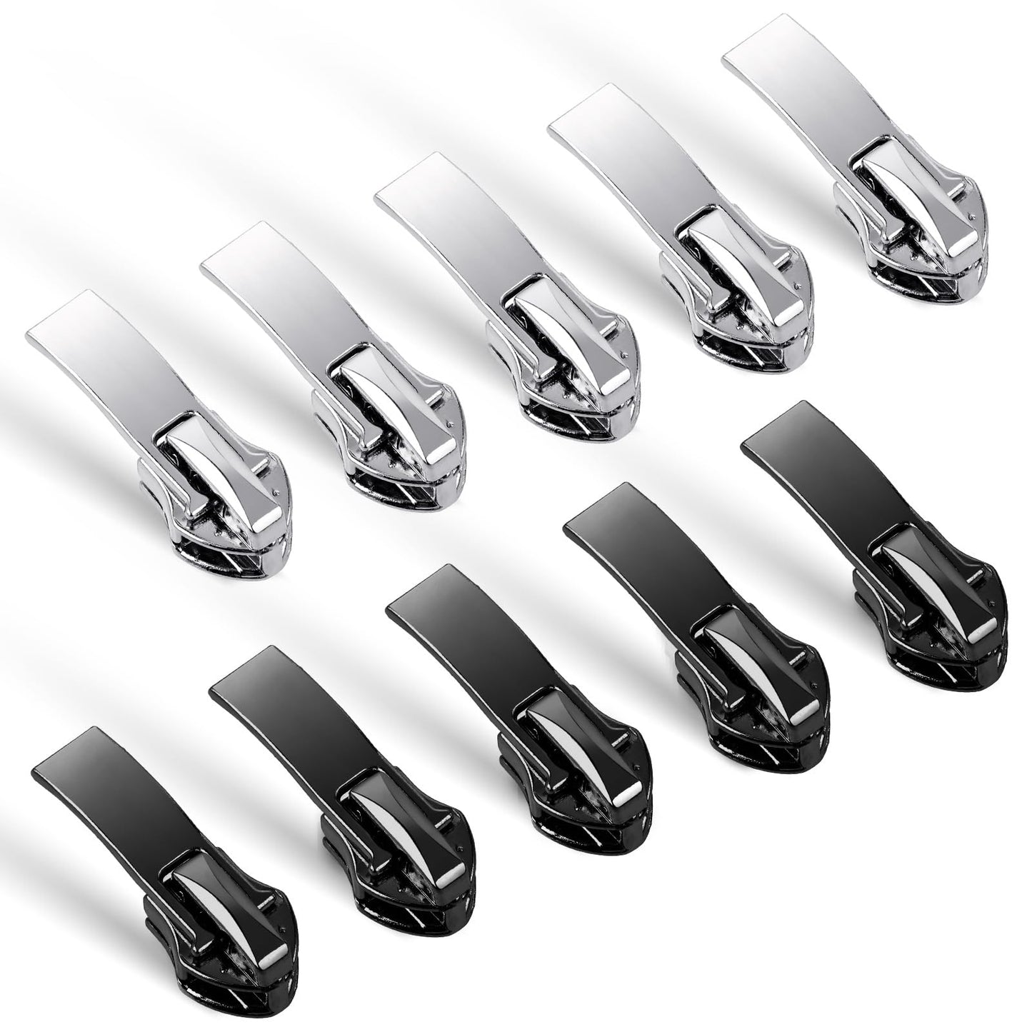 Andibro Zipper Repair Kit, 10 Pcs Zipper Pulls Replacement Removable Nylon Coil Zippers Puller Fixer Zip Sliders Clip Metal Zipper Extension Pulls Rescue Kit for DIY Sewing Craft Bags(Black&Silver)