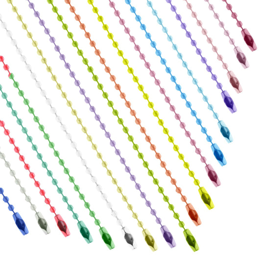 Andibro 20 Colors Ball Beads Chains, 100Pcs Long Bead Connector Clasp Metal Dog Tag Chain Hanging Chains Ball Chain Necklace 2.4mm Iron Ball Chain Keychains Hanging Ornament Decoration Accessories