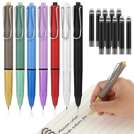 cobee Aesthetics Retractable Fountain Pen with 10 Black Ink Sac, 5pcs 0.38mm Pastel Refillable Ink Writing Pens Extra Fine Point Pen Smooth Writing for Journaling Calligraphy Gift Supplies(B)