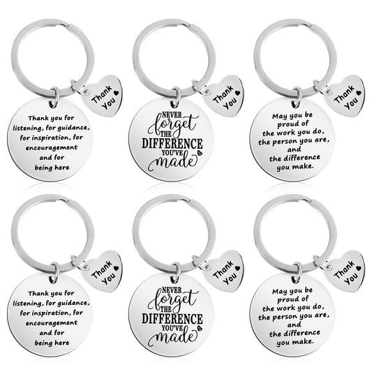 Amabro 6Pcs Thank You Keychain, Appreciation Keychain Gifts Thankful Keychains with Heart Pendant Inspirational Keyrings Encouragement Presents for Team Coworker Nurse Teacher Employee
