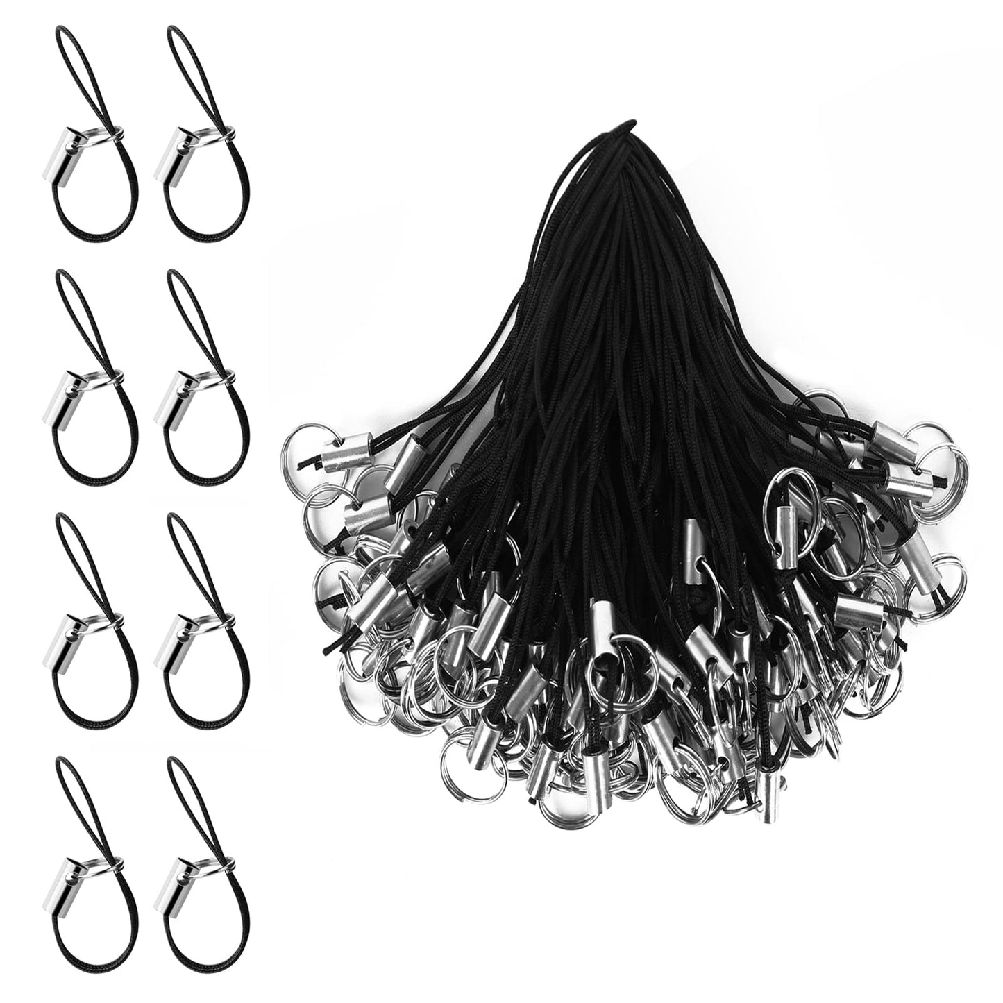 cobee Cell Phone Split Ring Straps, Cell Phone Charm Cords Detabchable Layard Black Wrist Lanyard Diy Lariat Rope for Mobile Phone Phone Ring Strap for USB Flash Drive Keyring Keychain(200 Pcs, Black)