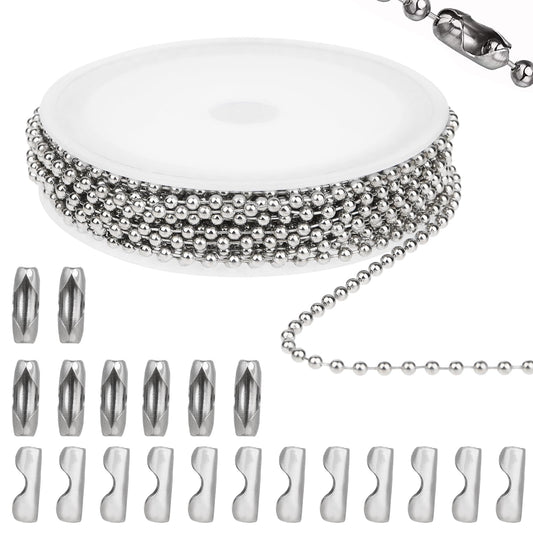 Molain Stainless Steel Ball Chain, 16.4 Feet Silver Ball Chain with 20 Matching Connectors Chains Jewelry Making Supplies DIY for Dog Tag Necklace Earring Bracelet Findings Craft Kit