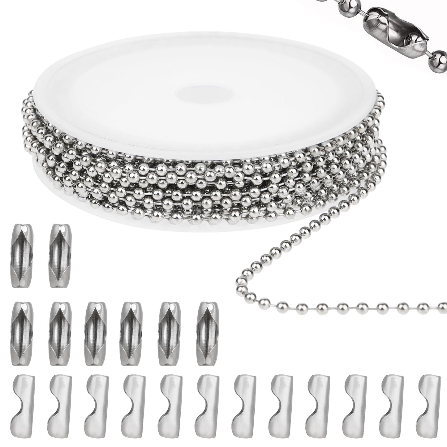 Molain Stainless Steel Ball Chain, 16.4 Feet Silver Ball Chain with 20 Matching Connectors Chains Jewelry Making Supplies DIY for Dog Tag Necklace Earring Bracelet Findings Craft Kit