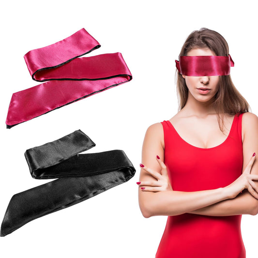 Molain 2 Pcs Satin Eye Mask Sleeping, Adjustable Eye Shade Soft and Comfortable Satin Eye Blinder Cover for Women Men Night Travel Nap Meditation Sleep Mask 150cm/59in(Black and Red)