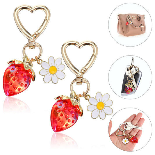 AOZUO 2 PCS Cute Strawberry Keychain, Strawberry Bag Charms Strawberry Decor Key Chains Accessories for Purse Gift, Red