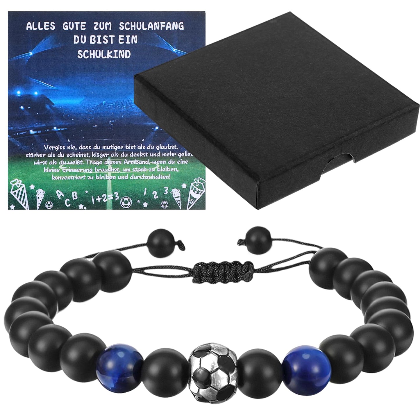 XLIUAX Football Bracelet for Boys, Natural Stone Football Bracelet, Gifts with Message Card, Exquisite Gift Box for Boys, Teenagers, Football Fan Gifts, School Enrolment, Boy Gift