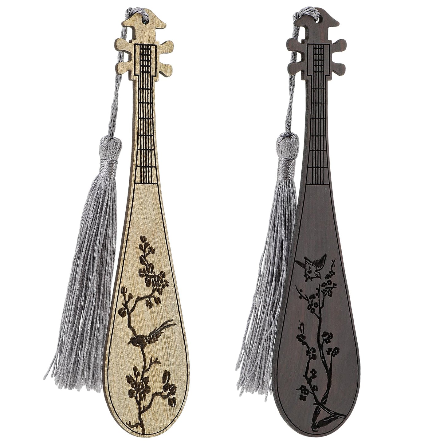 TIESOME Wooden Bookmark Pipa, Creative Vintage Style Wood Bookmarks, Chinese Wood Book with Tassels Mark Musical Instrument Wooden Book Mark for Men Women Reading Book Lovers(A)