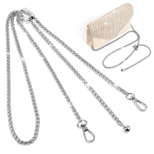 Giantree Adjustable Thin Purse Chain Strap, 50.4" Shoulder Crossbody Bag Clutch Replacement Thin Straps with Metal Buckle(Silver)