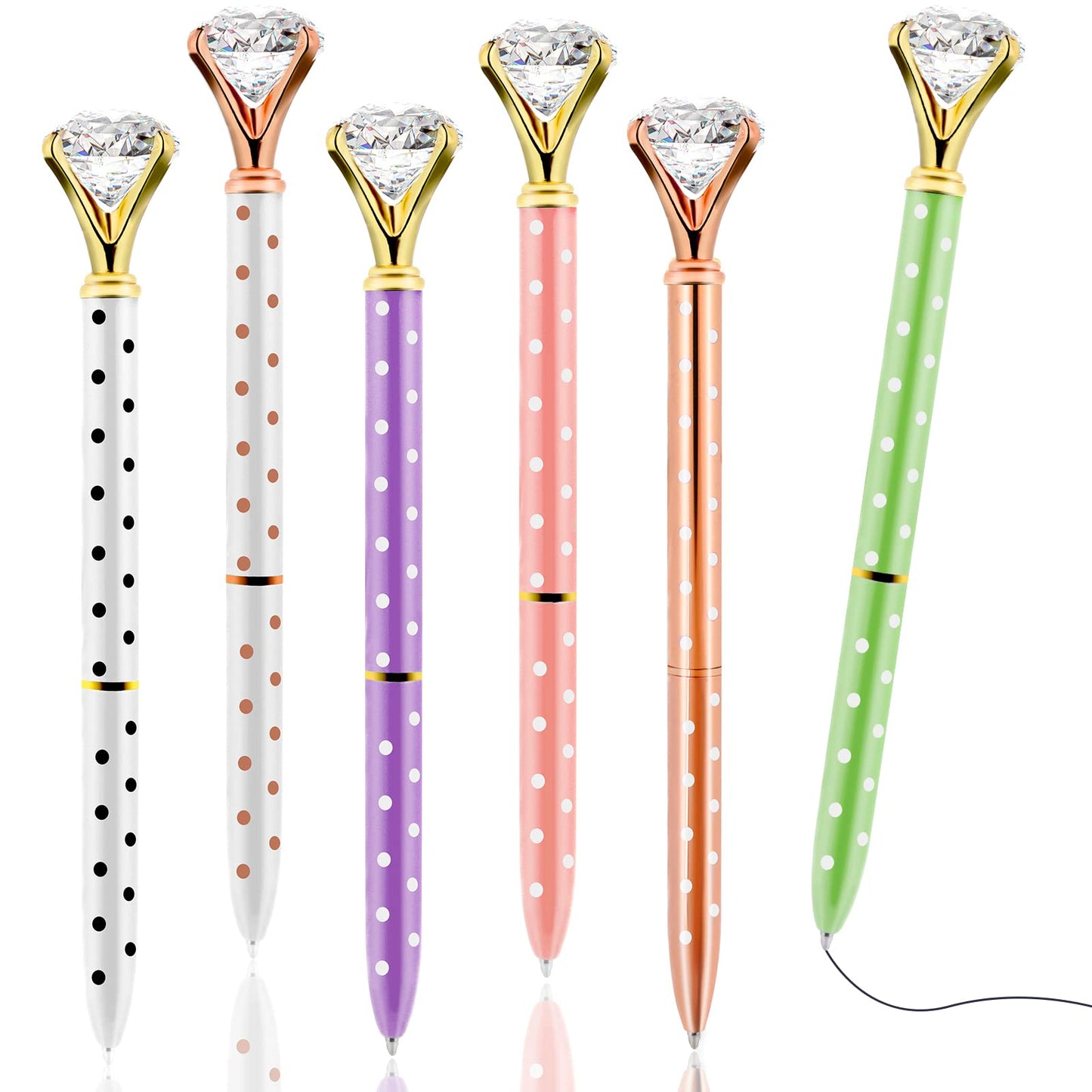 TIESOME Diamond Gel Pen, 1.0mm Retractable Ballpoint Pen, Black Ink Smooth Writing Kid's Pen, Shiny Metallic Pen, For School Office Gift Supplies 6pcs (Dot)
