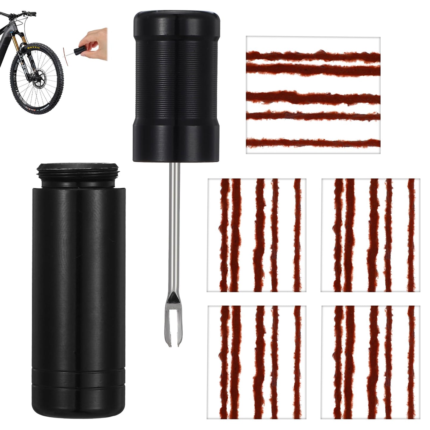 Yuanchu Tubeless MTB Repair Kit, Bicycle Tyres, Breakdown Kit, Quick Repair, Tubeless Tyre Repair Kit Including 1 Tyre Repair, Fork Reader and 20 Adhesive Strips