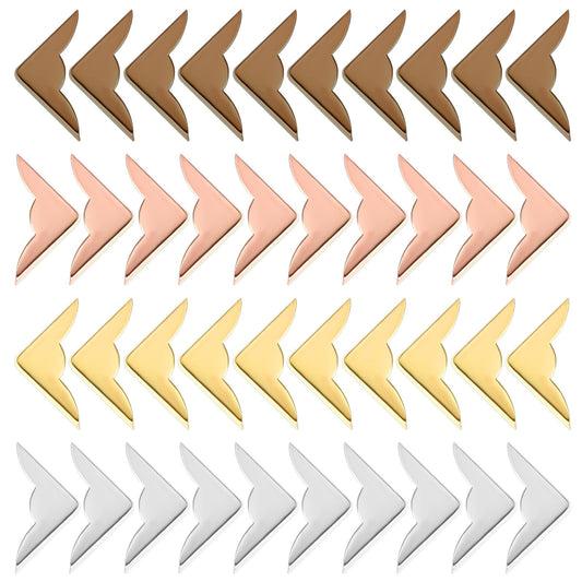 Bewudy 80 Pcs Metal Book Corner Protector, 4 Colors Vintage Iron Book Corner Protector for Scrapbook Photo Album, Triangle Carved Notebook Folder Corner Decorative Frame Angle(Style C)