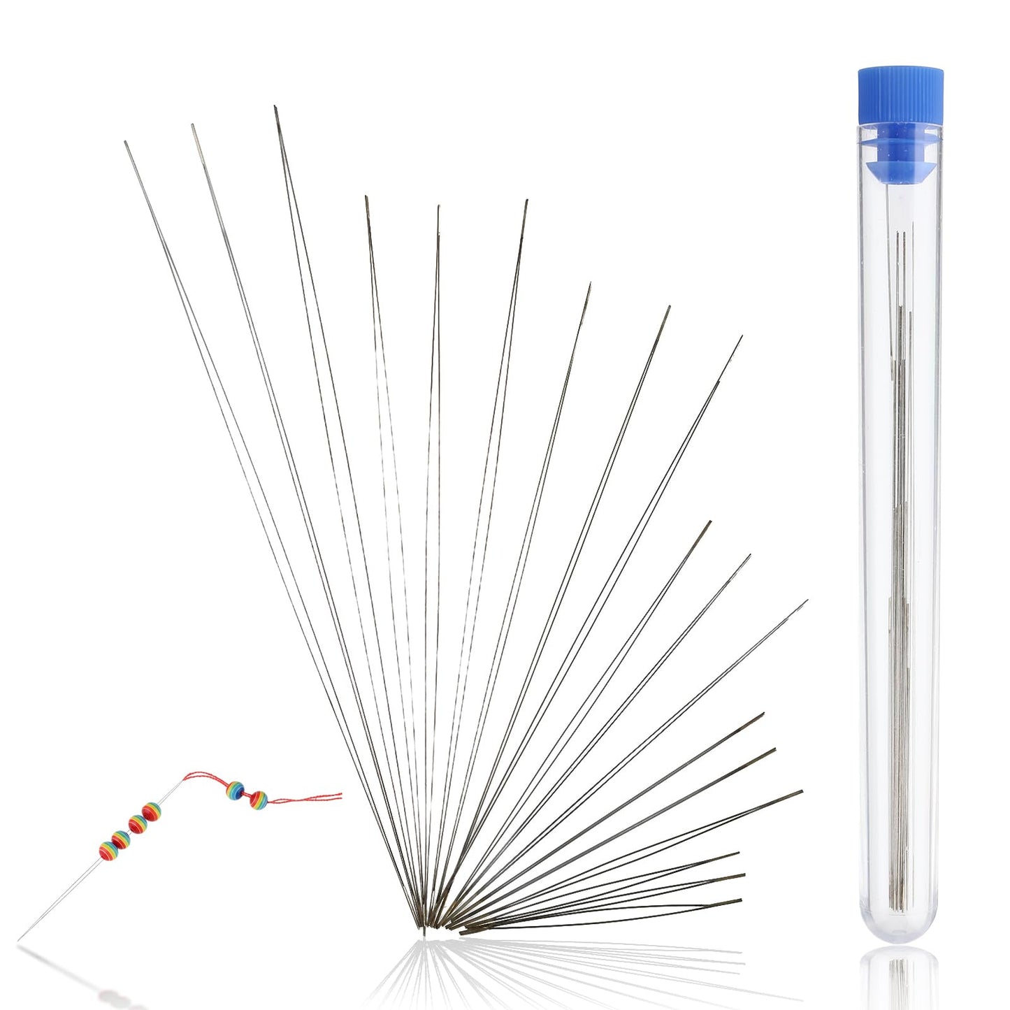 Amaxiu Beading Needles, 18 Pcs Big Eye Beading Needles Set for Seed Beads Jewellery Making Hand Sewing Cloth Needles with Storage Bottles Collapsible Embroidery Bead Needles, 6 Sizes