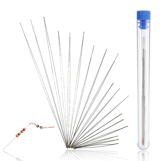 Amaxiu Beading Needles, 18 Pcs Big Eye Beading Needles Set for Seed Beads Jewellery Making Hand Sewing Cloth Needles with Storage Bottles Collapsible Embroidery Bead Needles, 6 Sizes