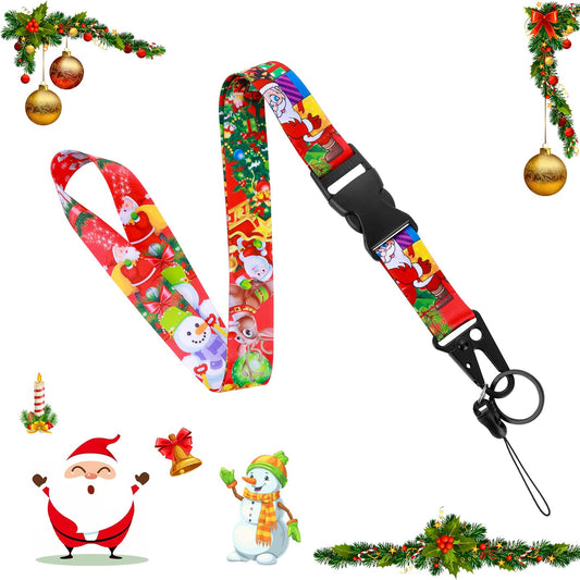 Amaxiu Christmas Badge Lanyards, Breakaway Phone Neck Lanyard Santa Claus Colorful Xmas Theme Phone Crossbody Lanyard Strap Christmas Decoration for Men Women Car Keys Keychains Camera Wallet