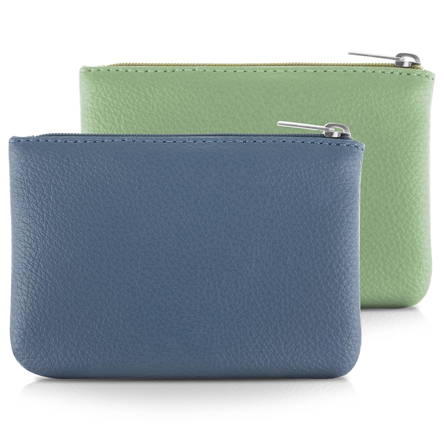 simarro 2Pcs Lychee Pattern Coin Purse, PU Zipper Portable Coin Purse Mini Change Wallet Coin Pocket for Women Credit Card ID Key Headset Lipstick Organizer (Blue+Light Green)