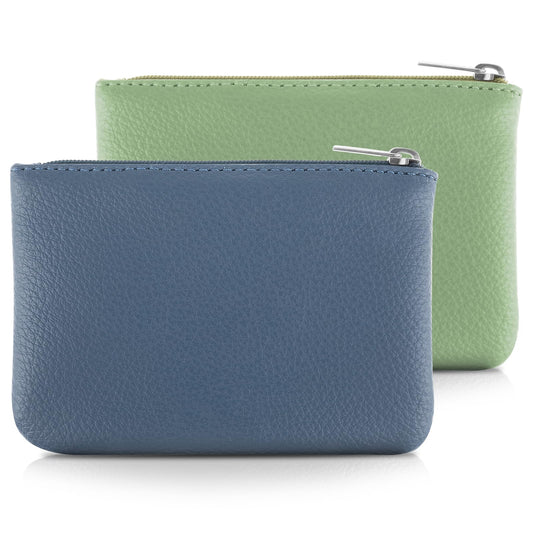 simarro 2Pcs Lychee Pattern Coin Purse, PU Zipper Portable Coin Purse Mini Change Wallet Coin Pocket for Women Credit Card ID Key Headset Lipstick Organizer (Blue+Light Green)