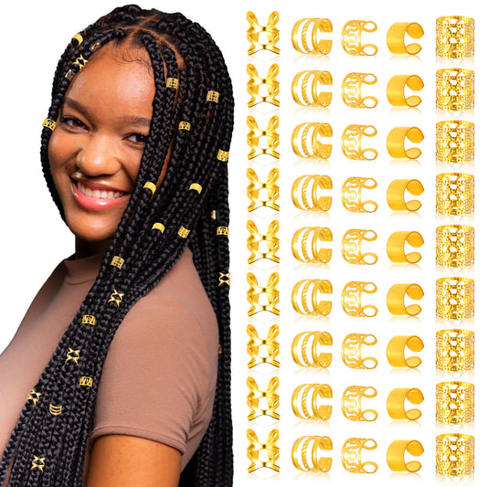 BOHUIZ 80Pcs Gold Hair Jewelry Dreadlock Beads Locs Accessories, Loc Jewelry for Hair Dreadlocks, Hair Cuffs for Braids, Adjustable Hair Rings Braid Clips Hair Braid Accessories for Men Women(Gold)