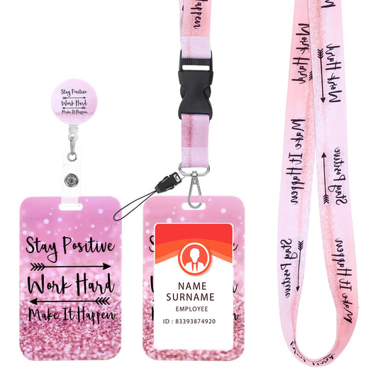 Giantree Badge Holder with Retractable Reel, Pink Inspirational Quote Work Badge Clip Heavy Duty Vertical Card Protector Cover Case for Work Office Nurse Student Teacher Women Men