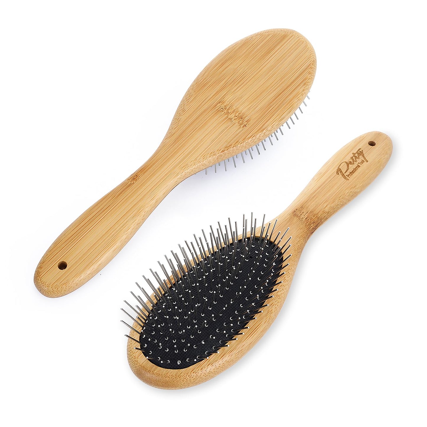 GEEHUA Dog Ball Pin Grooming Brush, Airbag Wooden Comb Pet 20mm Stainless Steel Round Pin Slicker Brush with Bamboo Handle for Removing Shedding Tangles Dead Undercoat