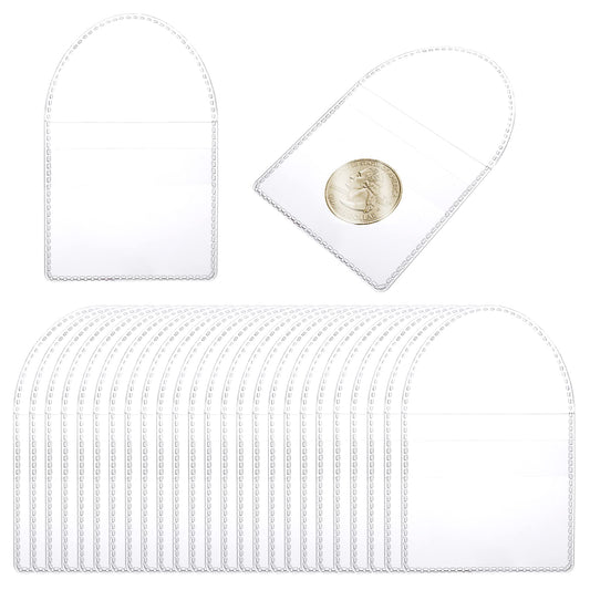 Cobee 50 Pcs Pocket Coin Sleeves Holders,2 Inch Plastic Pocket Coin Flips Clear Coin Pouch Coin Protector Small Collection Holder for Coins Jewelry Small Items 5.5 x 5.2 CM