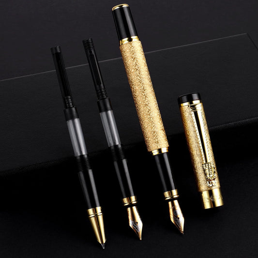 Amaxiu Luxury Fountain Pen Set with 3 Different Nibs, Iridium Extra Fine & Fine & Bent Nib Metal Fountain Pen Calligraphy Pen Gift for Business Journal Office Suitable 2.6mm Ink Cartridges(Gold)