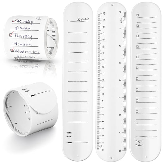 Andibro 4 Pcs Silicone Reusable Notepad, Wearable Nurse Memo Wrist Band, Waterproof to Do List Slap Bracelets White Writable Watchband Strap Ruler for Daily Planner Study Task Teacher