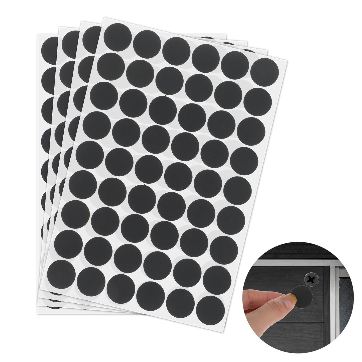 Giantree 216 Pcs Self-Adhesive Screw Hole Stickers, Black Screw Covers Caps Sticker Waterproof Screw Cap Covers PVC Dustproof Cover Caps for Wall Cabinets Bookcase Desk Screws Furniture Repairing