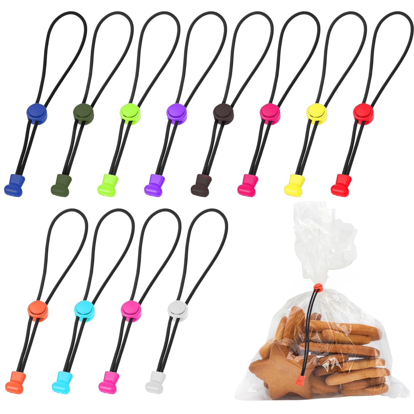 MBAIYO Pack of 12 Sealing Clips for Bags, 12 Colours, Adjustable Bag Clips with 21 cm Length, Robust & Reusable for Freezer Bags, Fishing Rods and Household