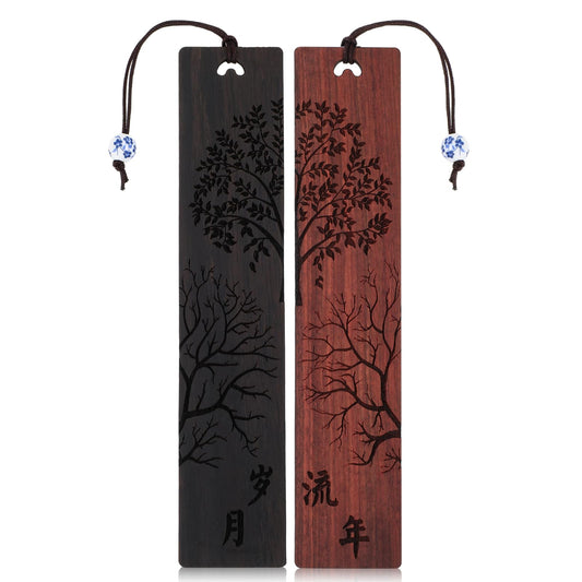Amaxiu Wooden Bookmarks for Book Lovers, 2PCS Handmade Vintage Wooden Bookmarks Valentines Day Gifts for Him Her Carving Craft Bookmarks Book Marks Wedding Anniversary Men Women Gift (A)