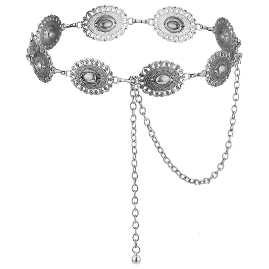 Giantree Western Chain Belt for Women, Silver Concho Link Chain Western Cowgirl Belts for Jeans Dresses(Silver)
