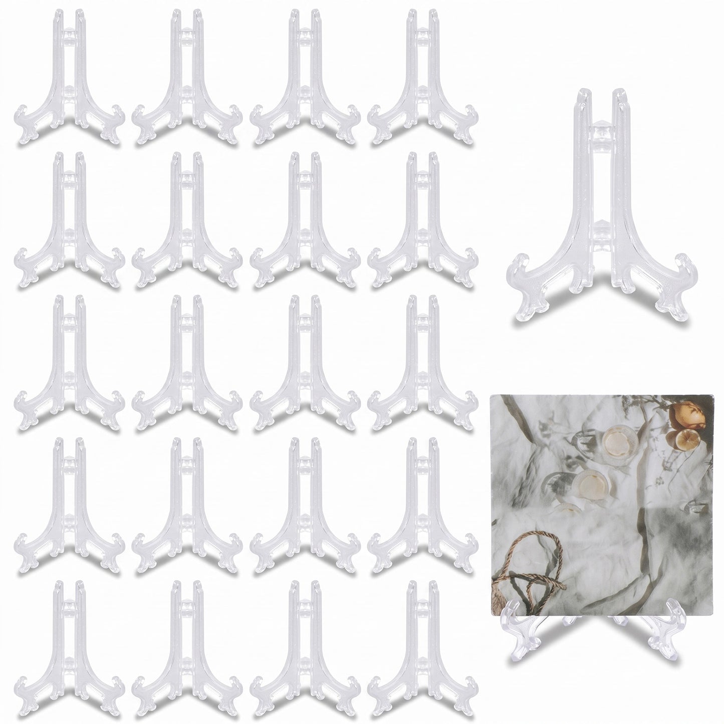 HJZHII 20 Pcs 3" Mini Clear Plastic Easels, Small Display Stands Plate Hold