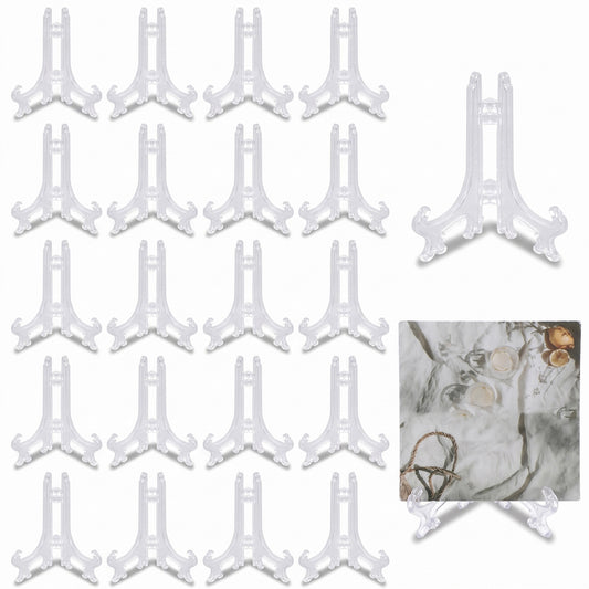HJZHII 20 Pcs 3" Mini Clear Plastic Easels, Small Display Stands Plate Hold