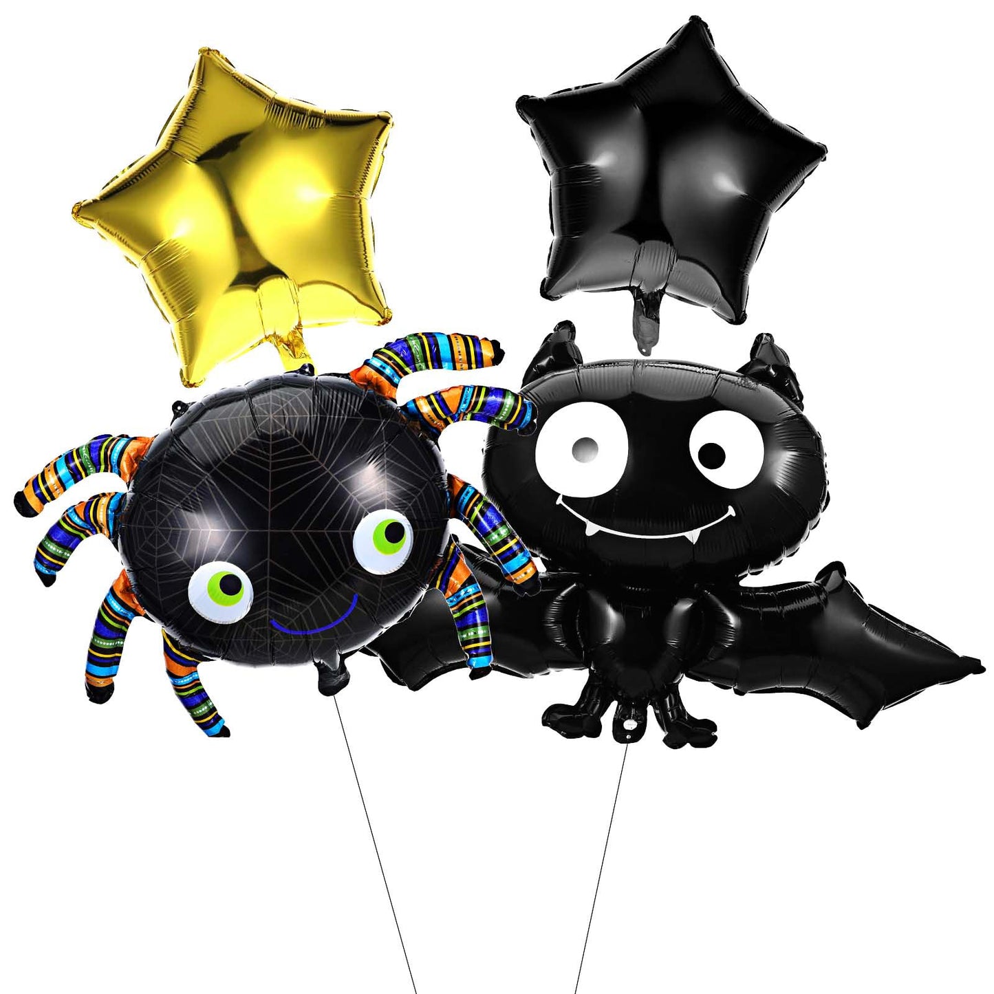 GEEHUA Halloween Balloons, Pack of 4 Halloween Black Bat Spider Star Foil Balloon Set Mylar Balloons for Halloween Party Decorations Birthday Party Background Decor Bar Classroom Supplies