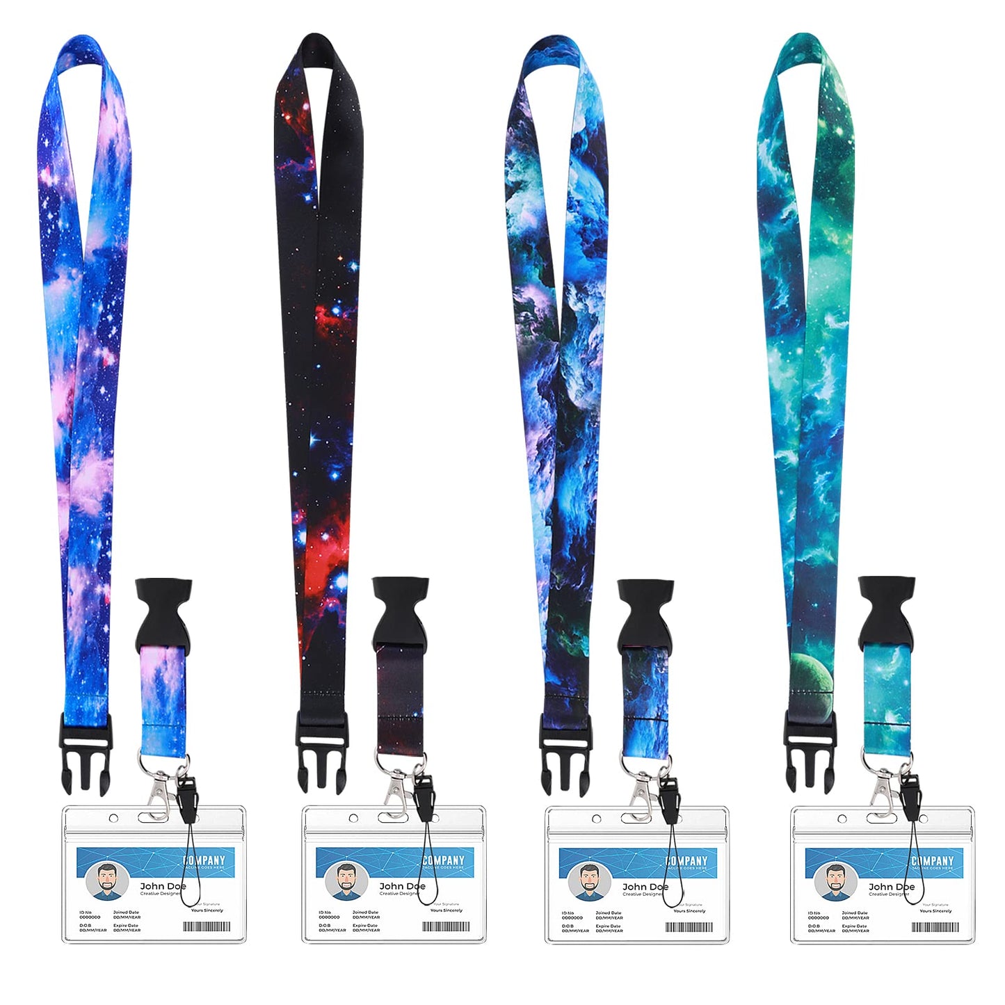 TIESOME Neck Lanyards, 4 Pcs Starry Sky Badge Lanyards with 4 Pcs Clear ID Card Holders, Starry Theme ID Card Strap with Detachable Buckle for Women, Men, Teacher, Nurse