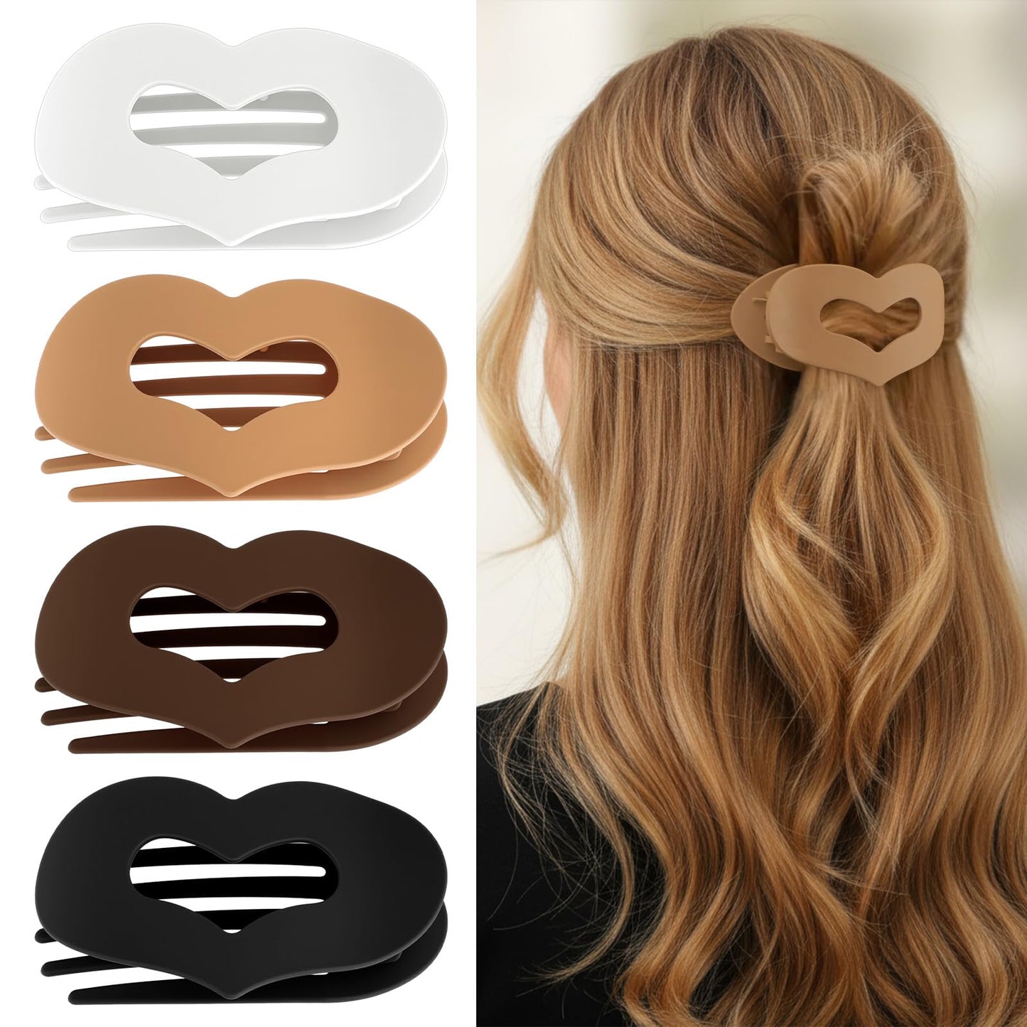 Yuanchu Pack of 4 Flat Hair Clips, Flat Hair Clips for Women, Large Hair Clip, Non-Slip Inner Teeth, for Thin and Thick Hair, Everyday, Sports, Driving