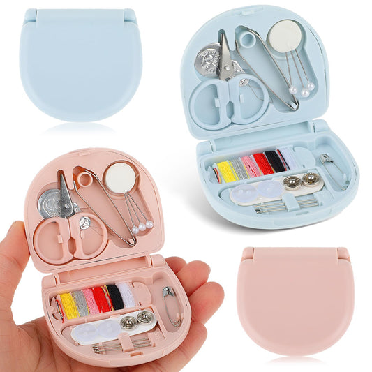 Amaxiu 2pcs Mini Sewing Needle Thread Kit, Portable Travel Sewing Tools DIY Sewing Supplies Basic Starter Beginners Sew Repair Set for Home, Traveller, Adults, Emergency(Blue, Pink)