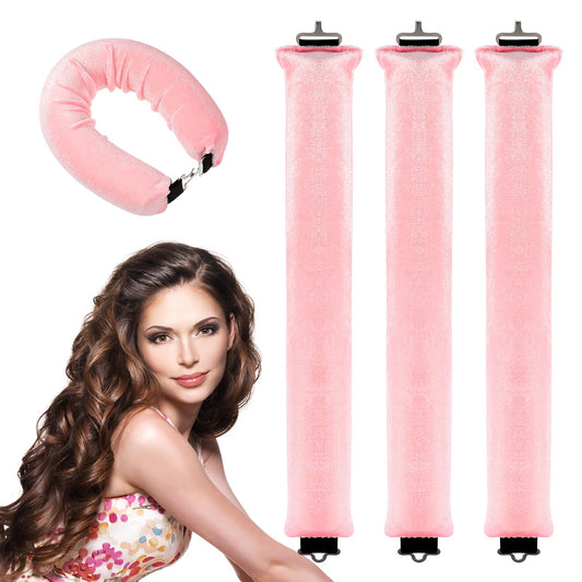 Andibro 3 Pack Heatless Hair Curler, Overnight Heatless Curls Blowout Rods Headband Soft DIY Wave Hair Rollers, Flexi Rods with Hook No Heat Curls to Sleep Styling Tool for Most Hair Types(pink)