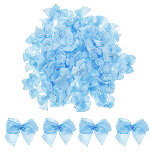 AOZUO 100 Pieces Small Bows for Crafts, Mini Blue Satin Ribbon Bows Flowers Appliques DIY Craft Pre-Tied Wrapping Bow for Sewing Scrapbooking Wedding Gift Christmas Birthday Party Decoration(Blue)