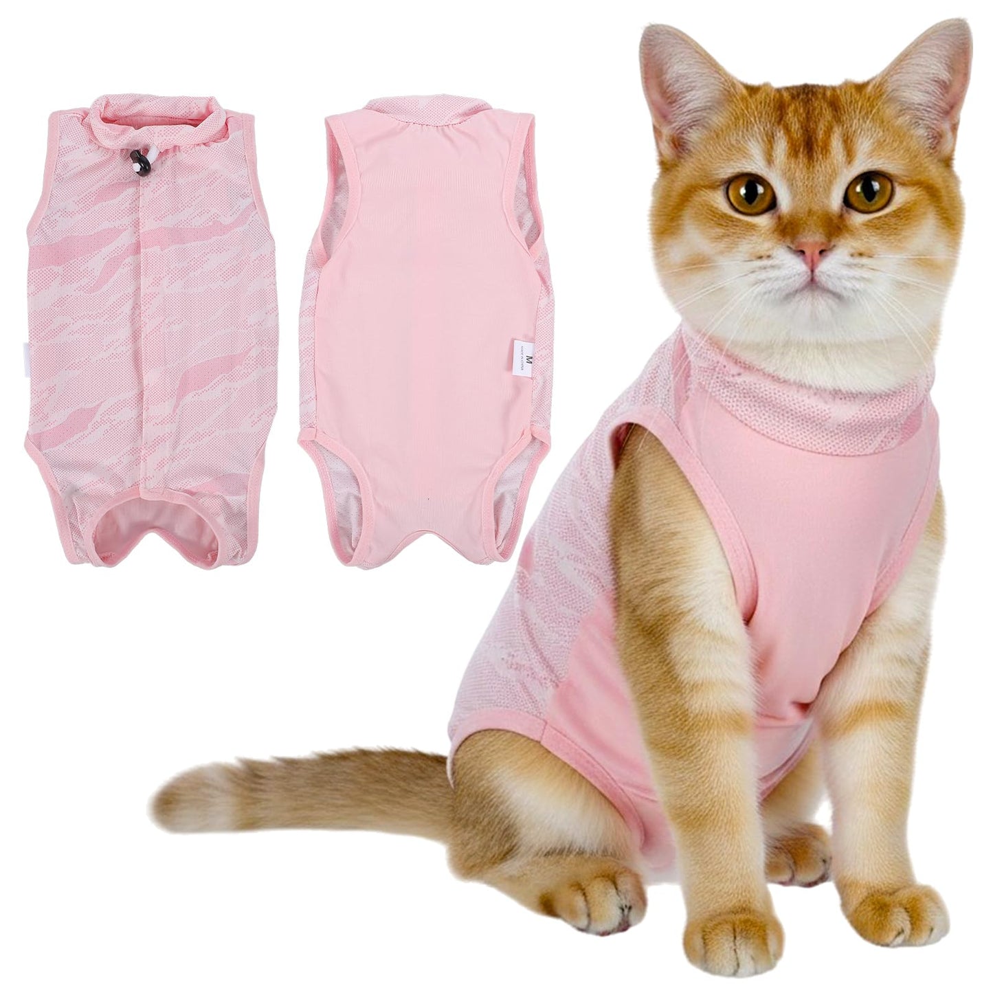 WJIAAA Cat Bodysuit After Surgery, Light Pink, Breathable Comfortable Recovery Suit, Anti-Leaking Cat Operation Suit with Mesh for Cat Body Surgery, Recovery Castration, Spay, Weaning, Leak Protection