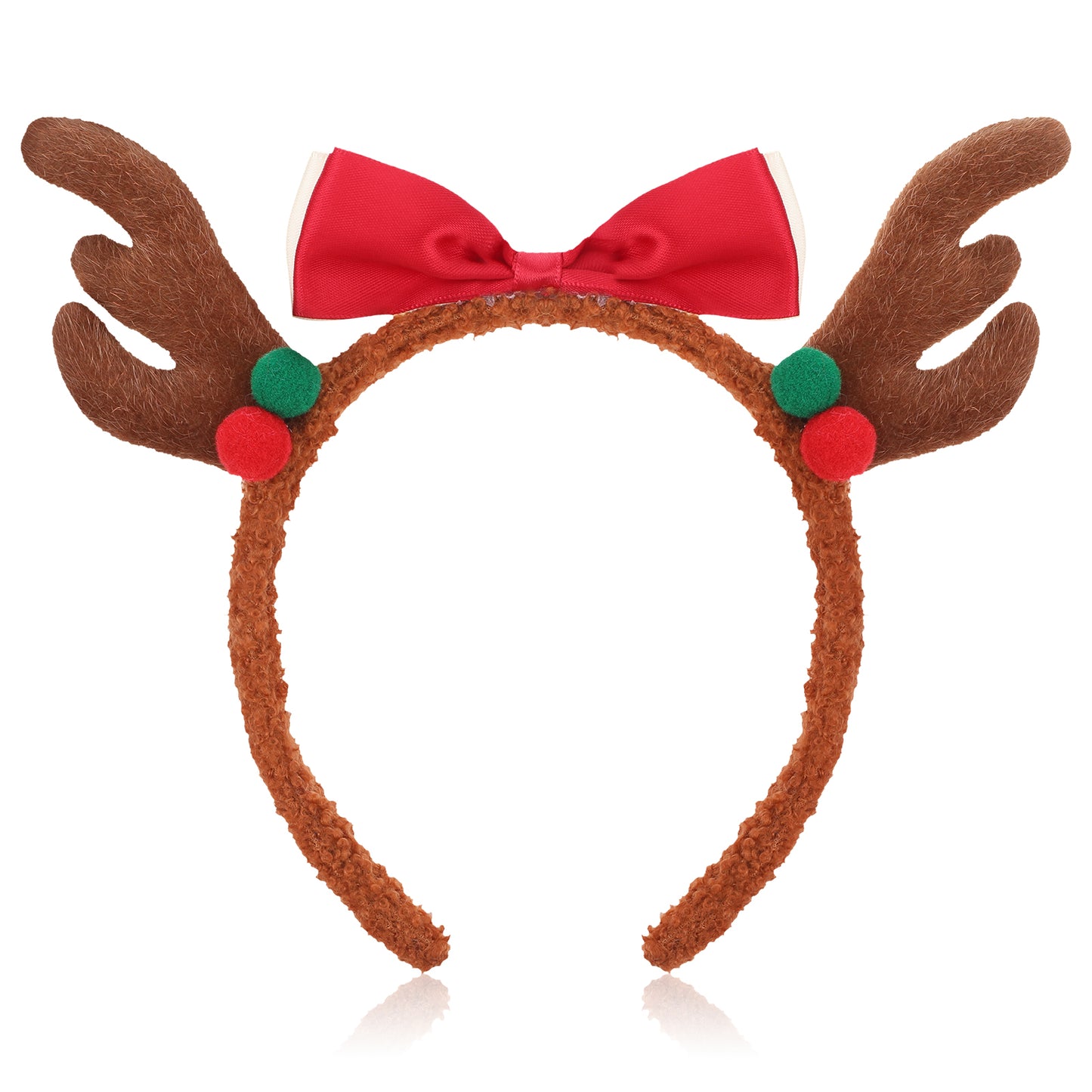 JIEYAO Deer Antlers Headbands, Xmas Reindeer Antler Head Accessories Animal Ears Headband Party Cosplay Deer Costume with Bow(Red)
