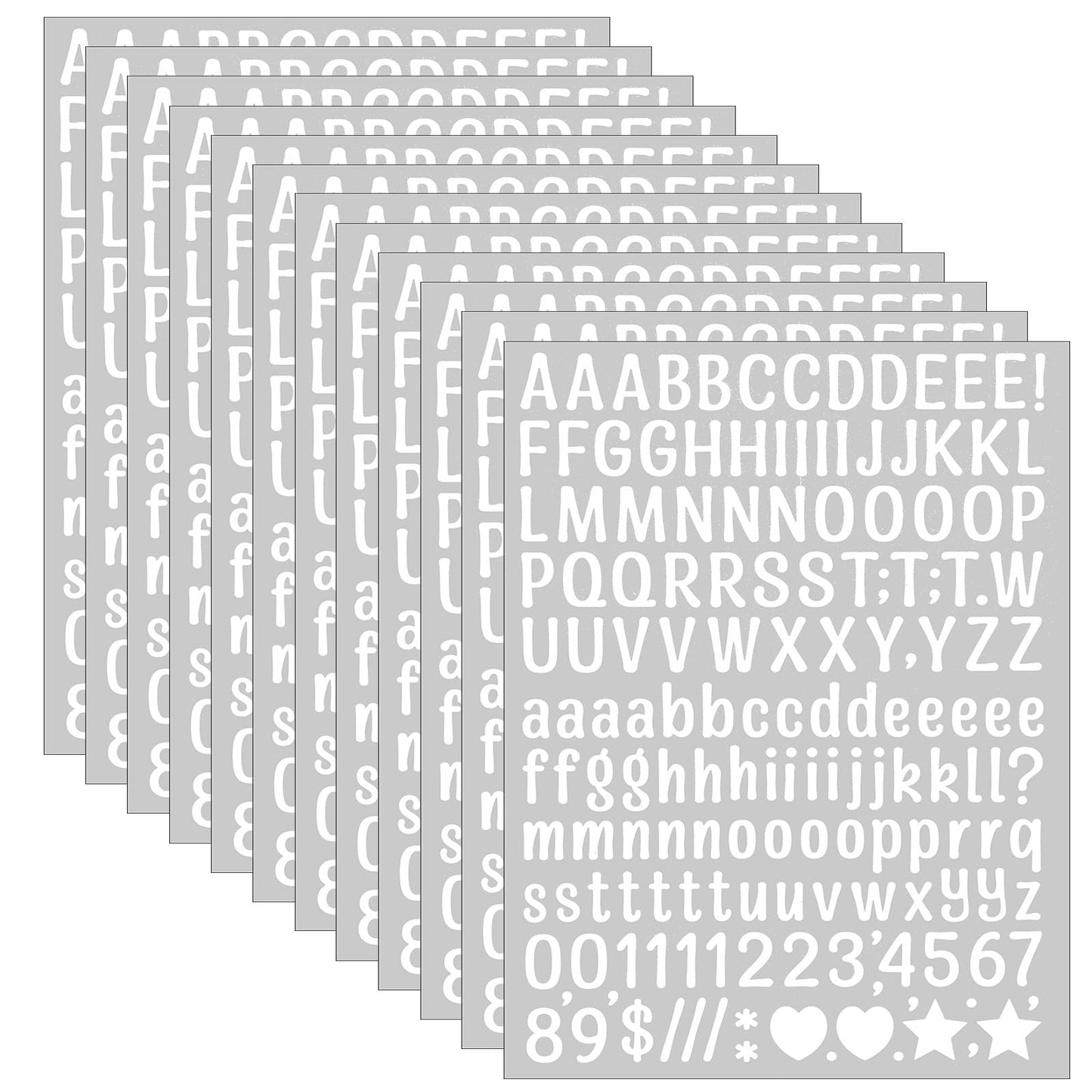 XLIUAX 15 Sheets Letters Numbers Sticker Kit, Self-Adhesive Waterproof Vinyl Alphabet Number Stickers, Numbers Letters for Sticking on for DIY Scrapbook Crafts Card Greeting Card (White)