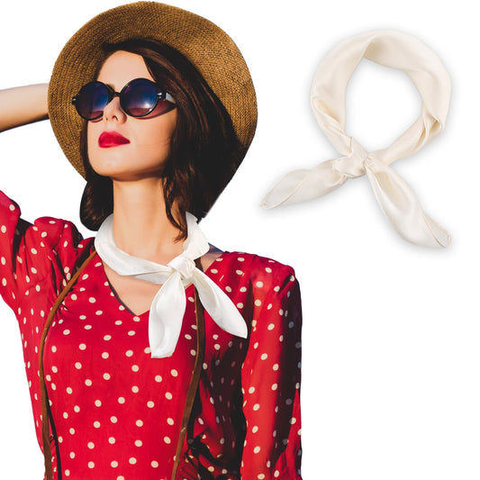 Amaxiu Women 100 Percent Mulberry Silk Neck Scarf, 21'' Lightweight Neckerchief Solid Square Neck Scarf Silk Head Neck Scarf(off-white)