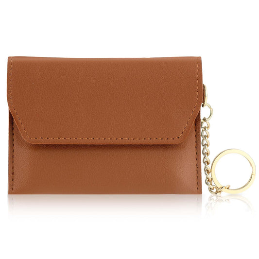 Andibro Leather Card Holder, Handmade Vintage Coin Purse Slim Business Card Case with Metal Keychain Pocket Card Organizer(Brown)