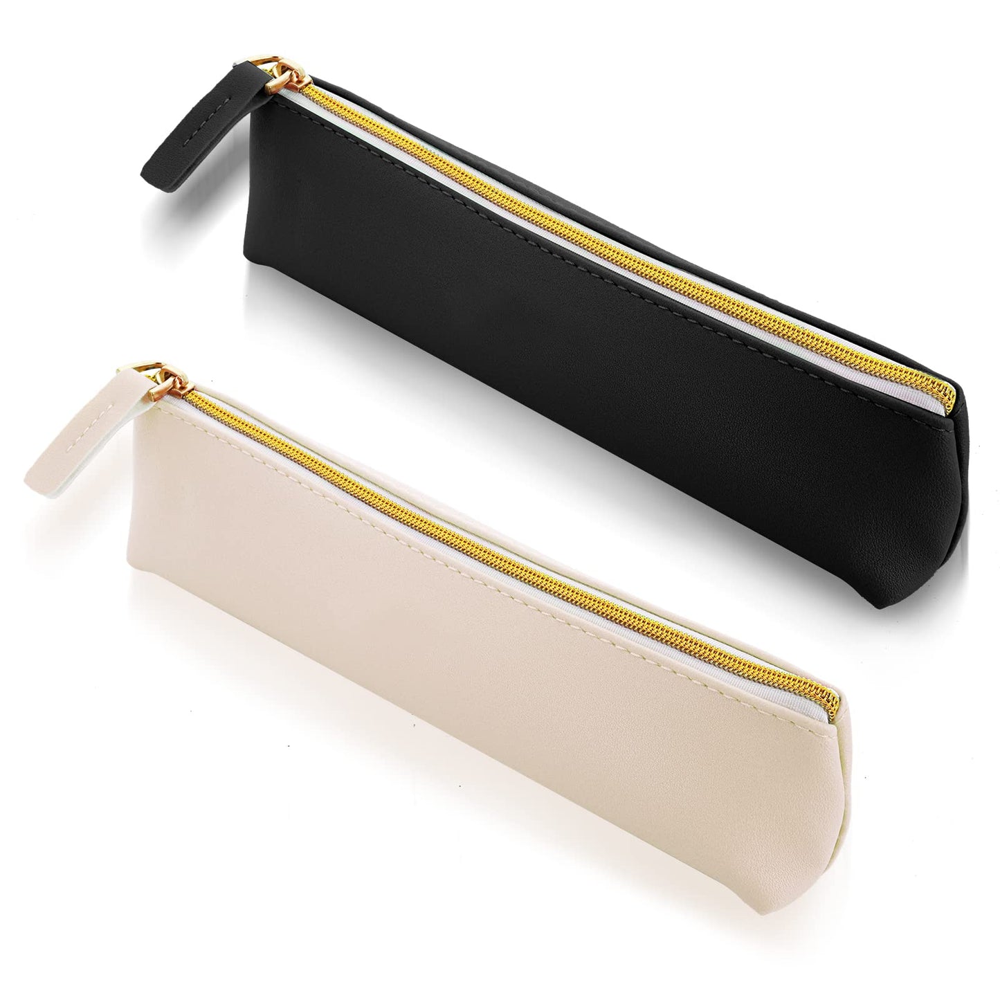 cobee Leather Pen Pencil Case, 2 Pieces Cute Pencil Pouch Small Pen Bag Aesthetic Stationery Bag Lovely Zipper Pouch Portable Cosmetic Bag Organizer for Pen Pencils(Black+White)
